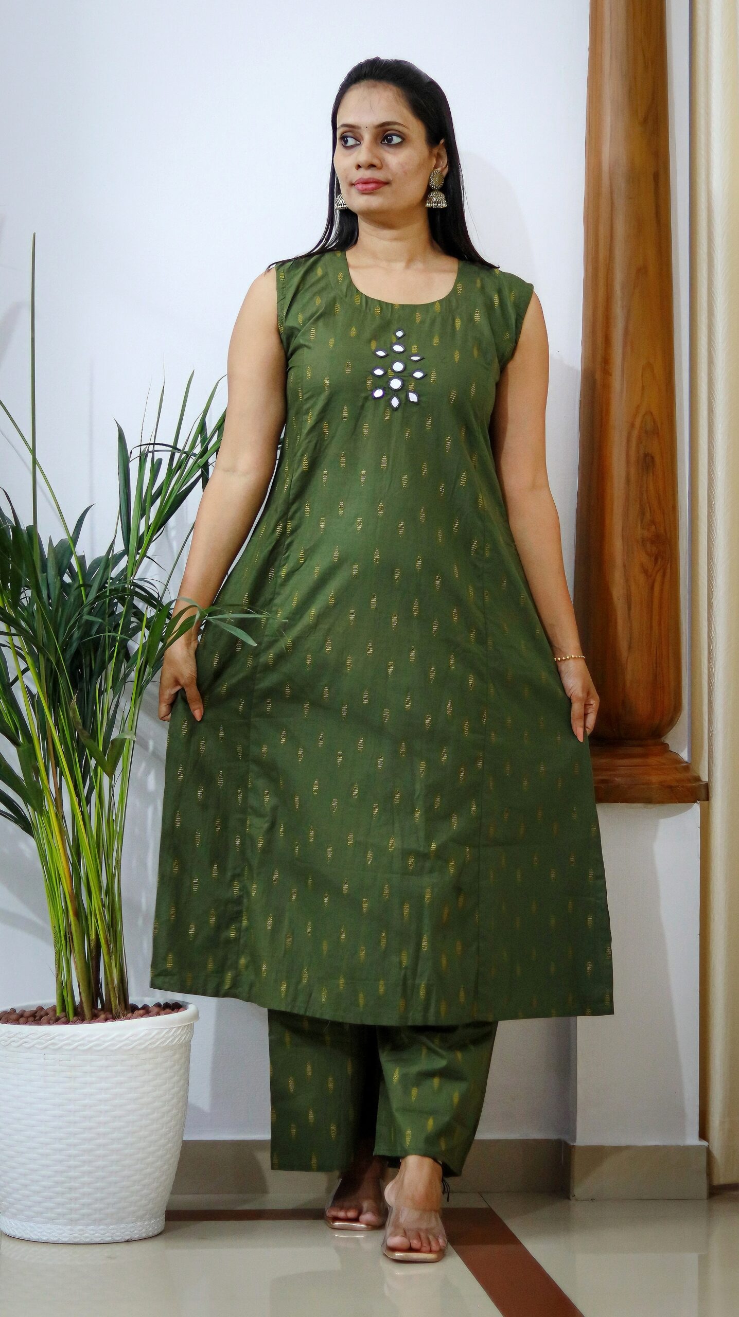 Olive Charm Mirror-Work Palazzo Set - Image 2