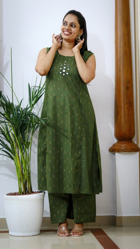 Olive Charm Mirror-Work Palazzo Set