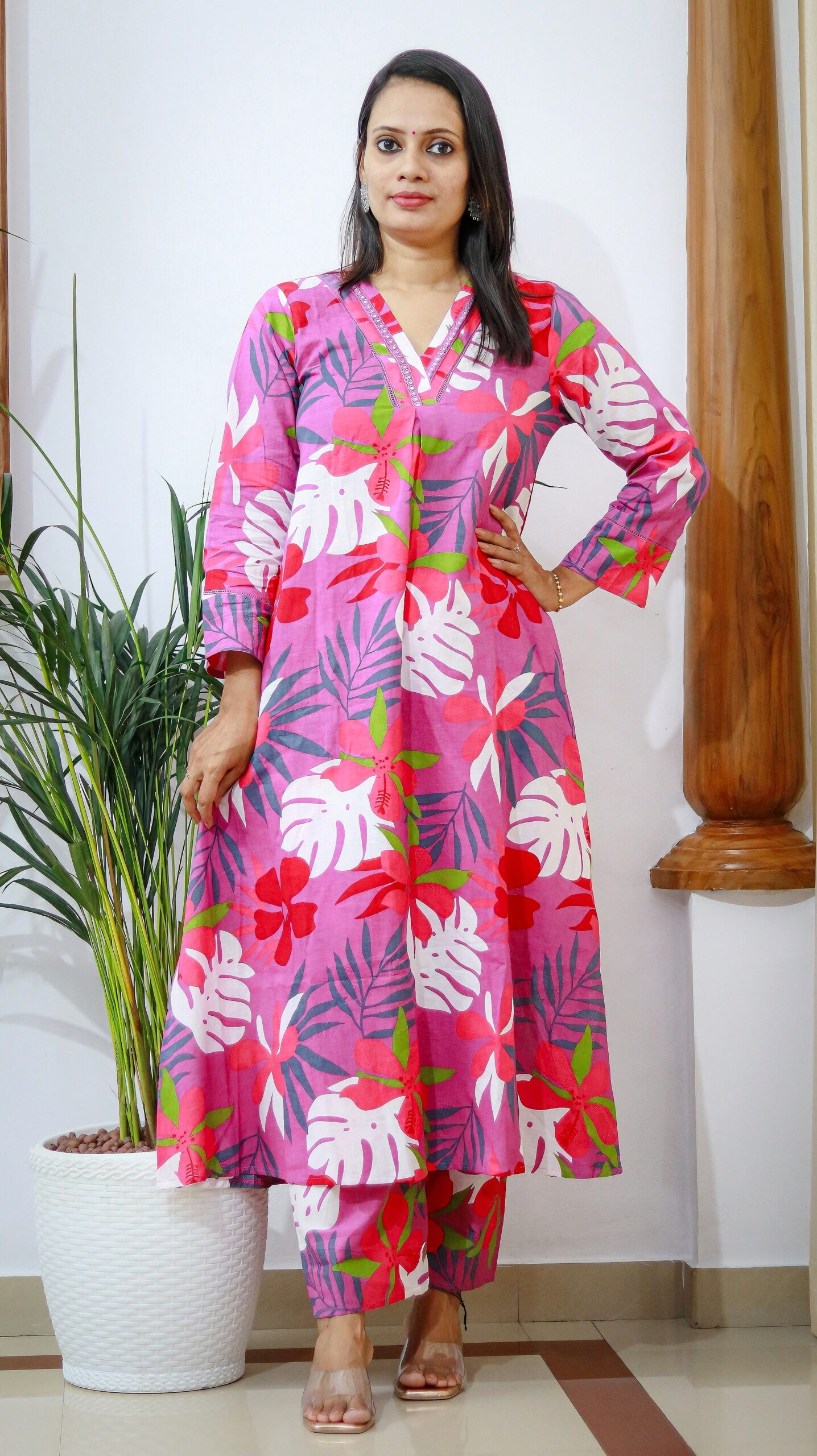 Vibrant Pink Floral Cotton Coord Set