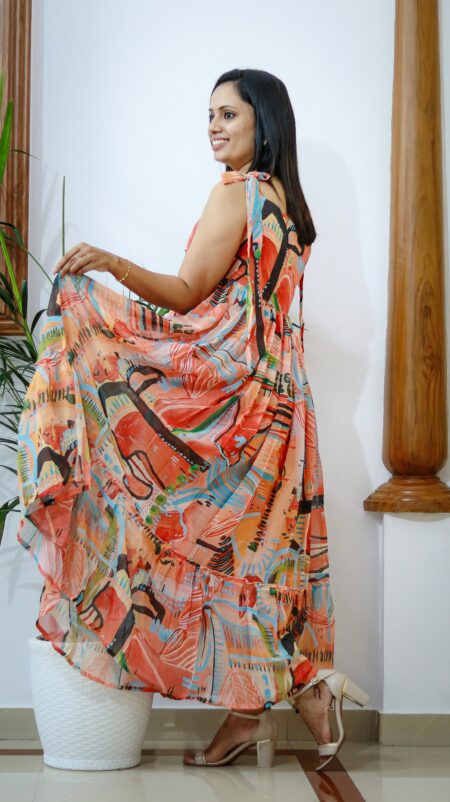 Multicolor Printed Georgette Maxi Dress