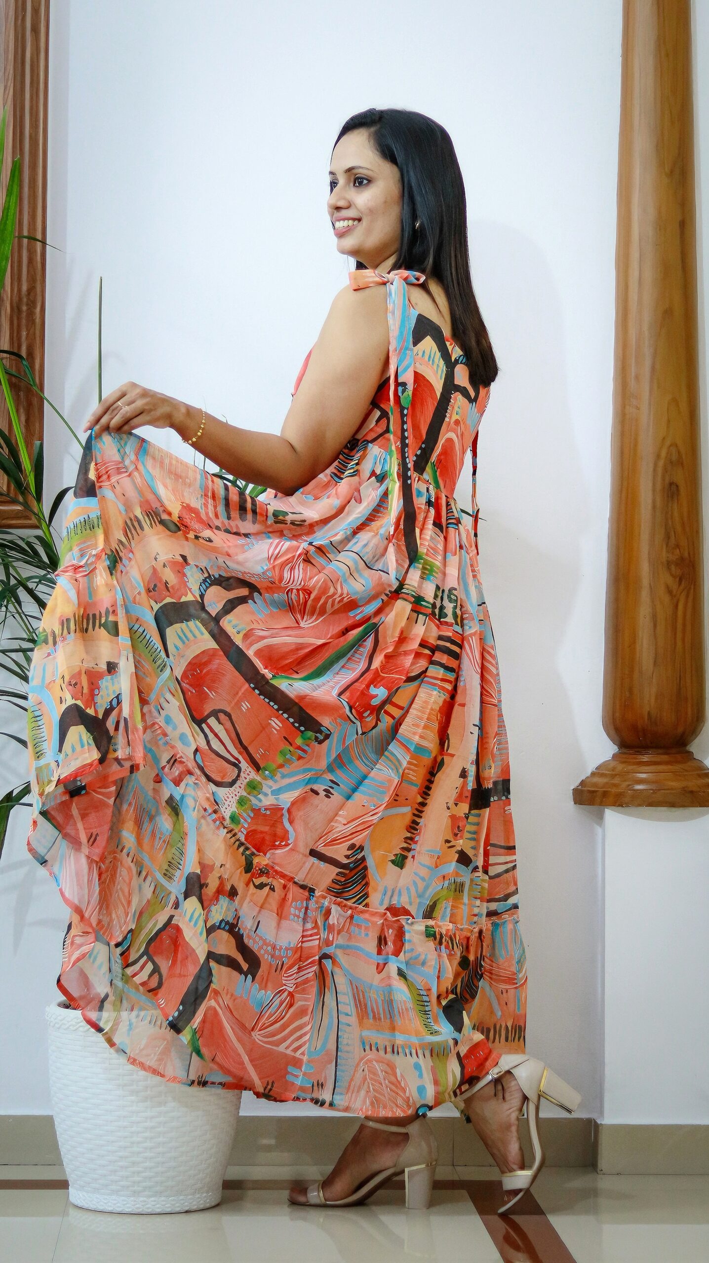 Multicolor Printed Georgette Maxi Dress
