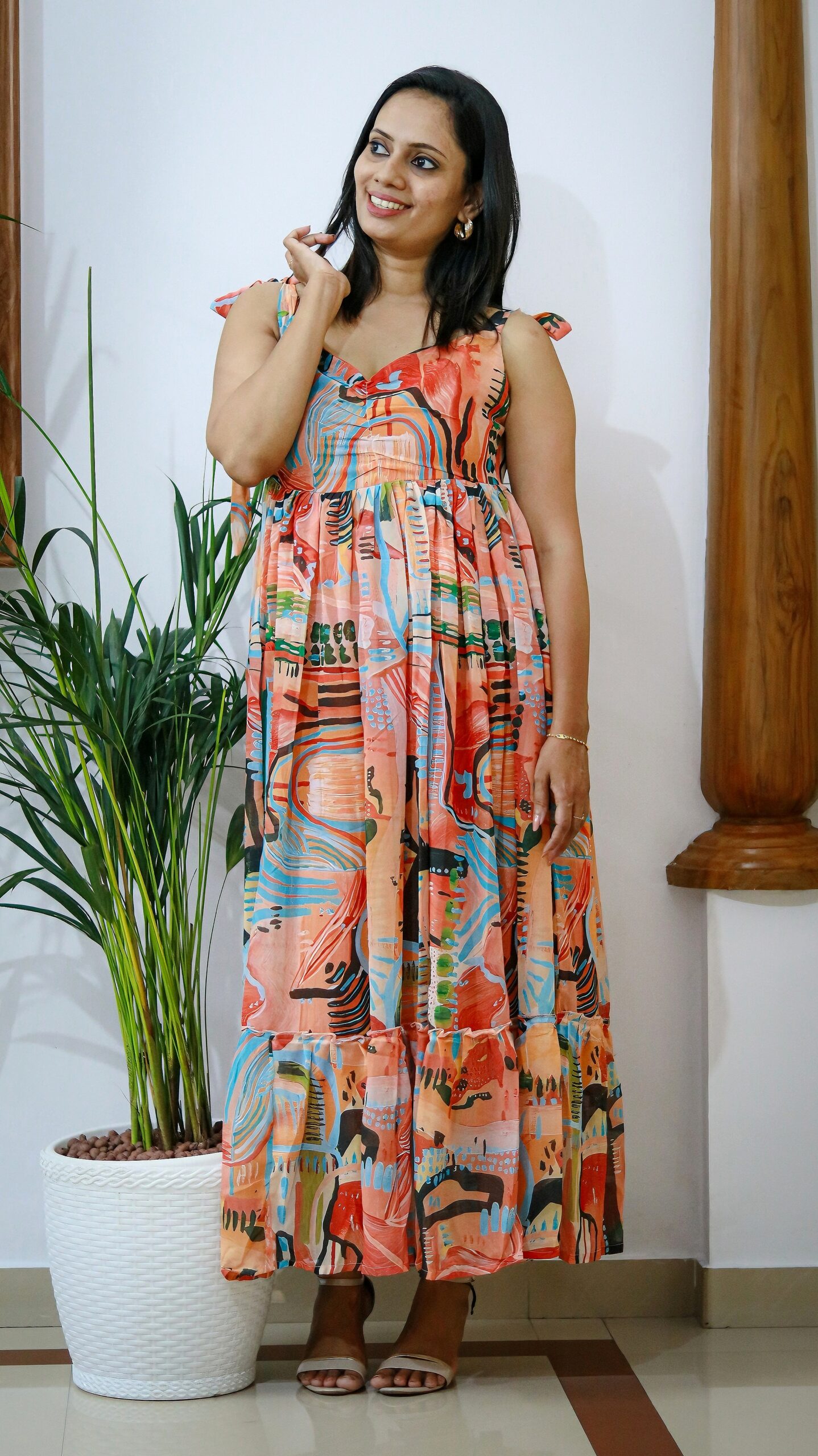Multicolor Printed Georgette Maxi Dress - Image 3
