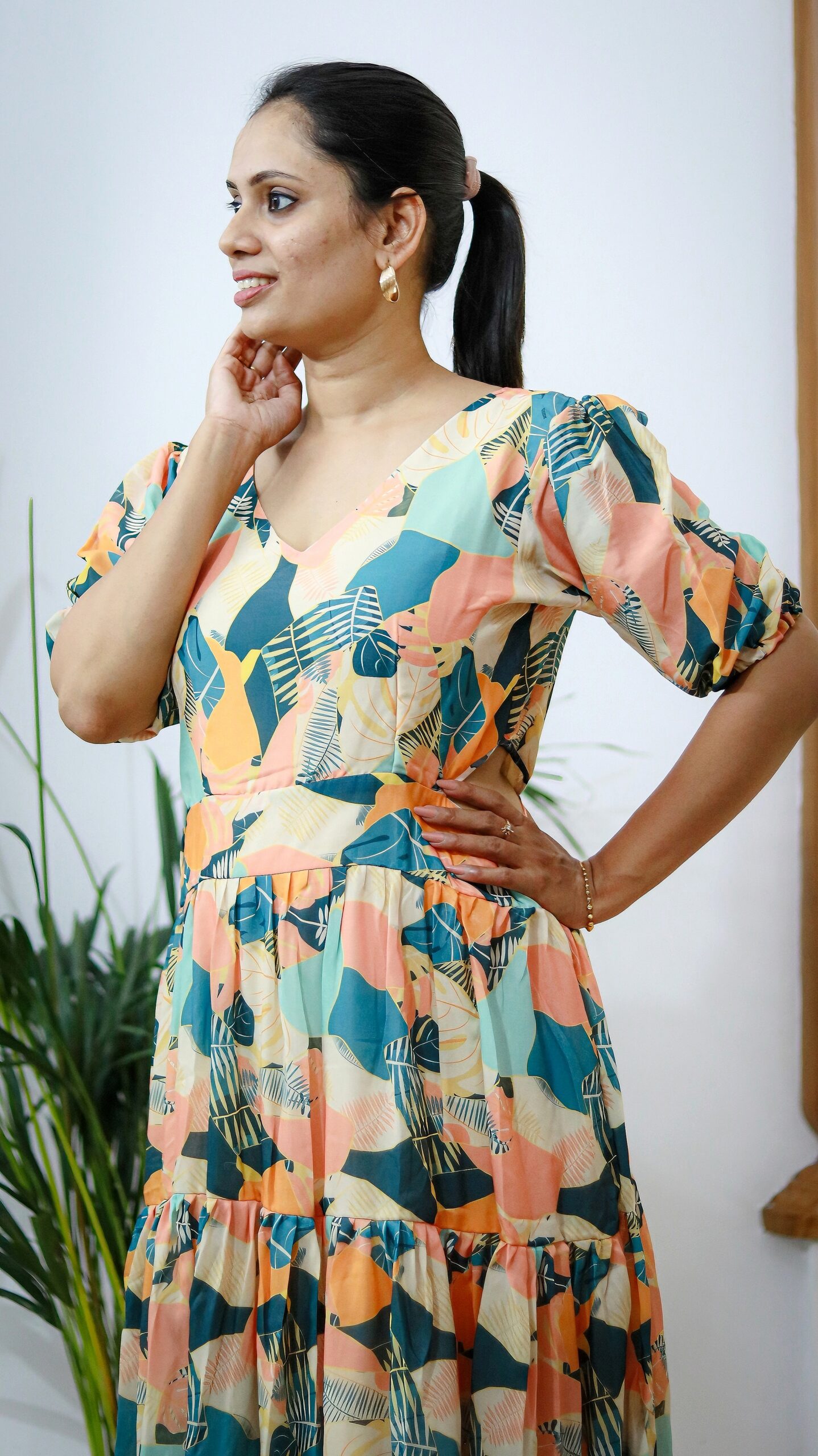 Multicolor Abstract Print Cotton Tiered Dress - Image 4