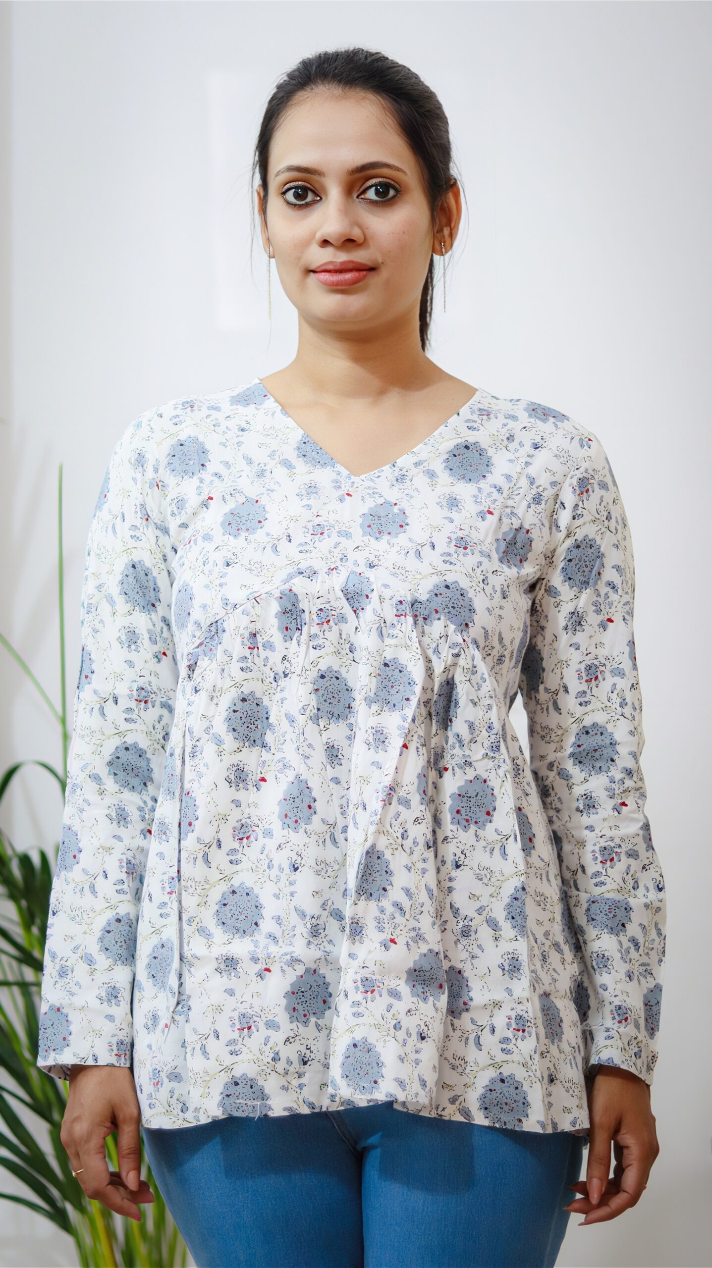 White Floral Cotton Peplum Top - Image 2
