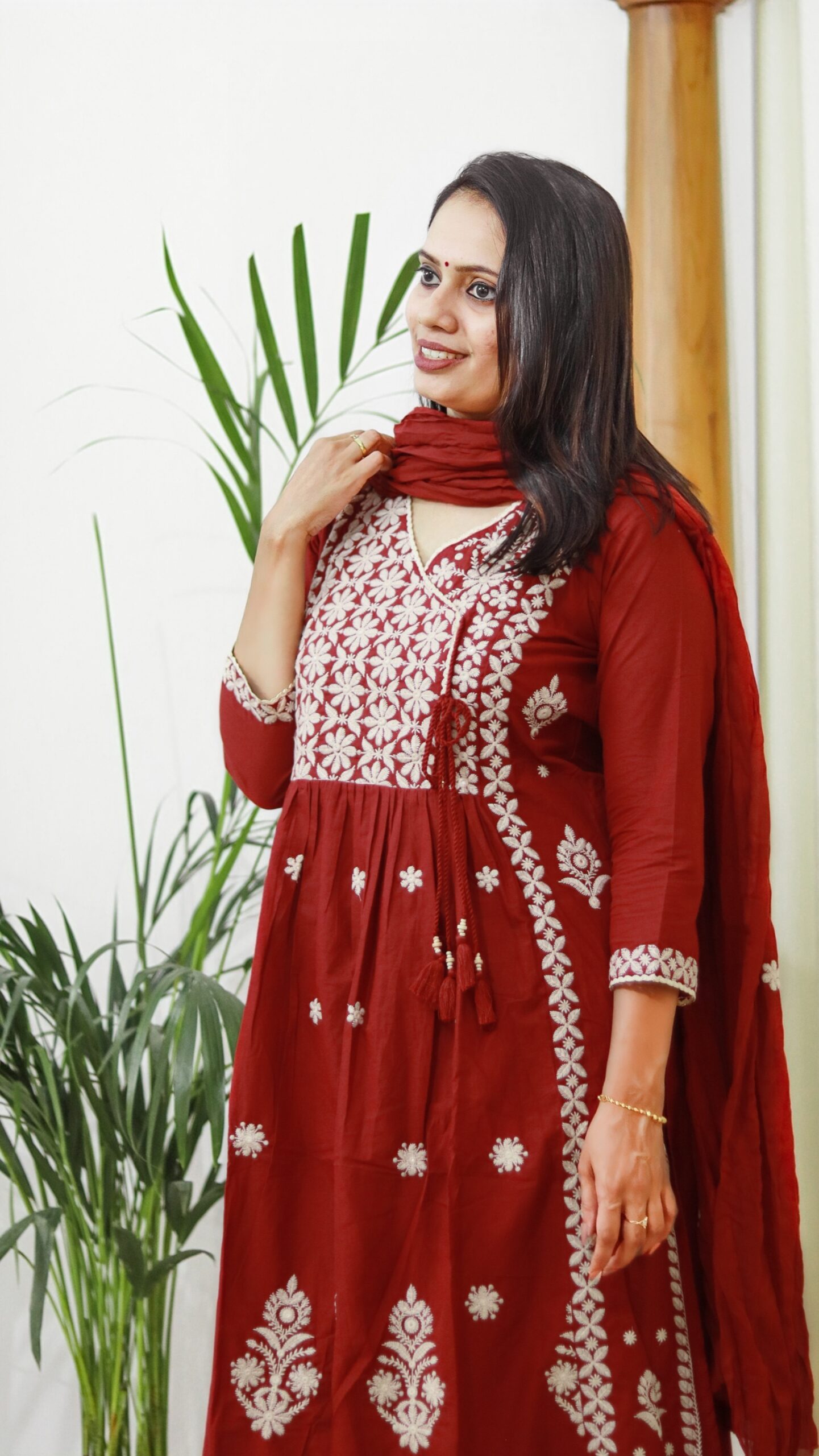 Aarvi Maroon Embroidered Cotton 3-Piece Suit - Image 2