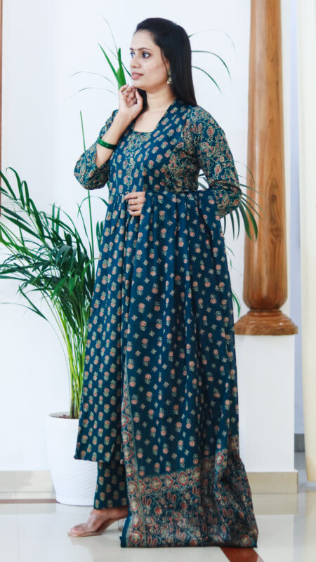 Ajrakh Print Kurti Pant Set with Dupatta