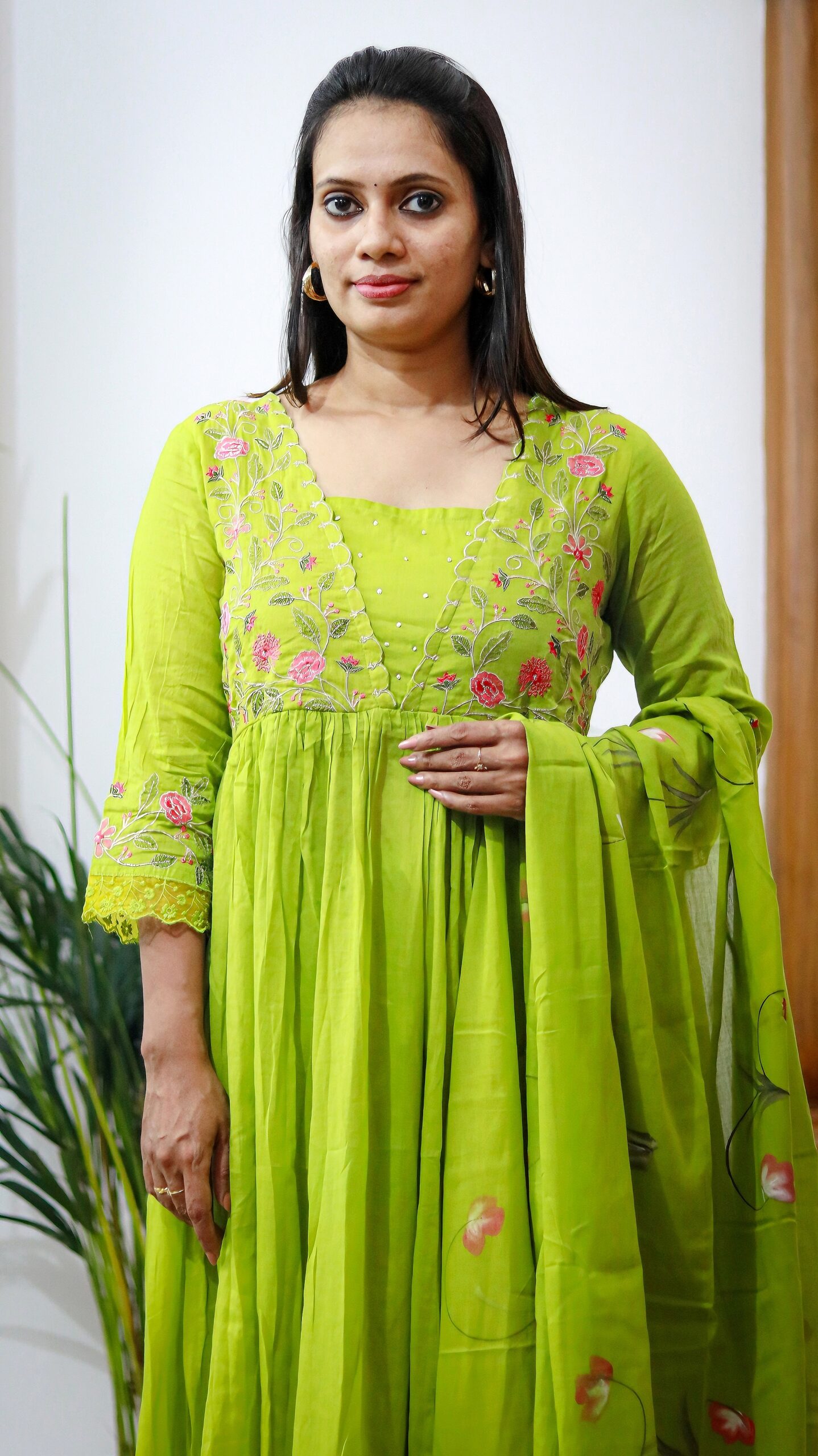 Naira Orange and Naira Green Bloom Set – Embroidered Mulmul 3-Piece Suit - Image 7