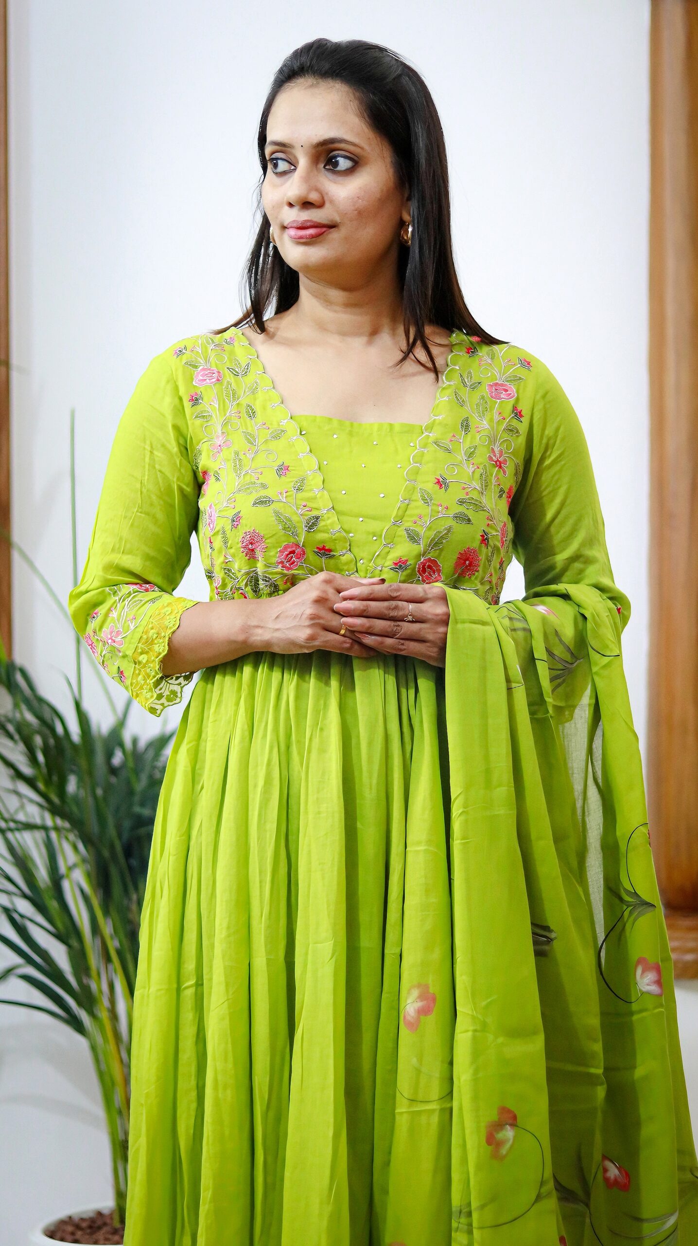 Naira Orange and Naira Green Bloom Set – Embroidered Mulmul 3-Piece Suit - Image 8