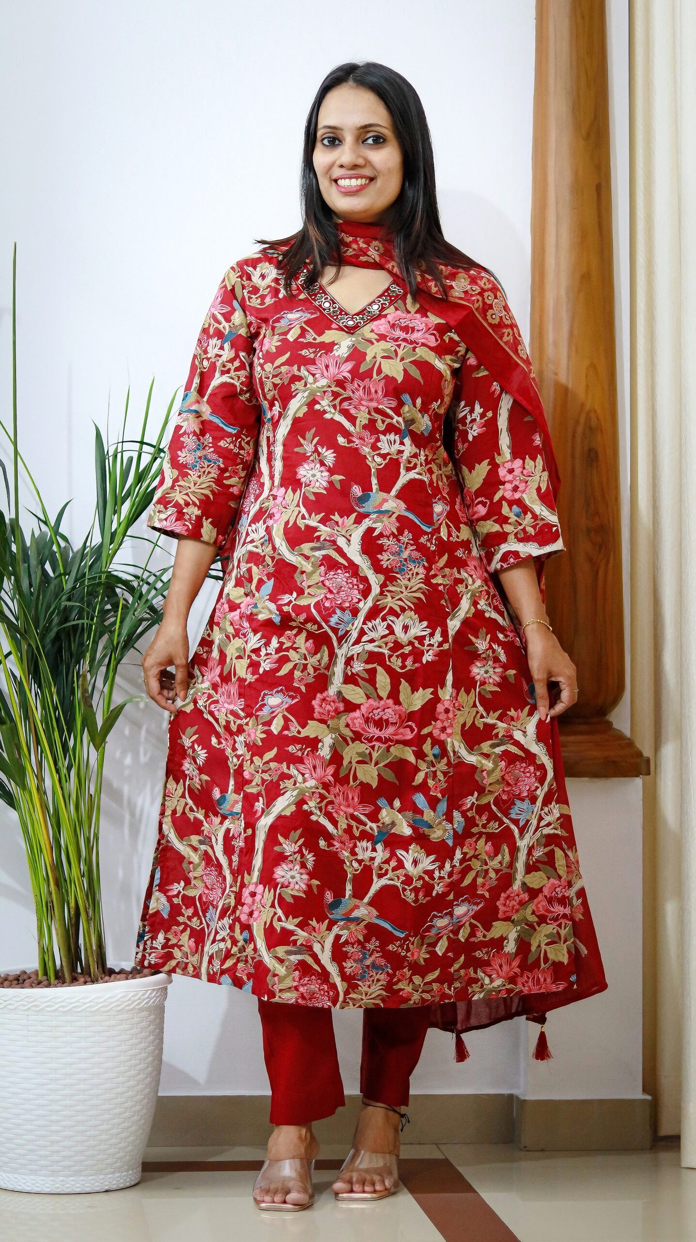 Maroon Majesty – Cotton Printed Straight Kurta Pant Set with Dupatta