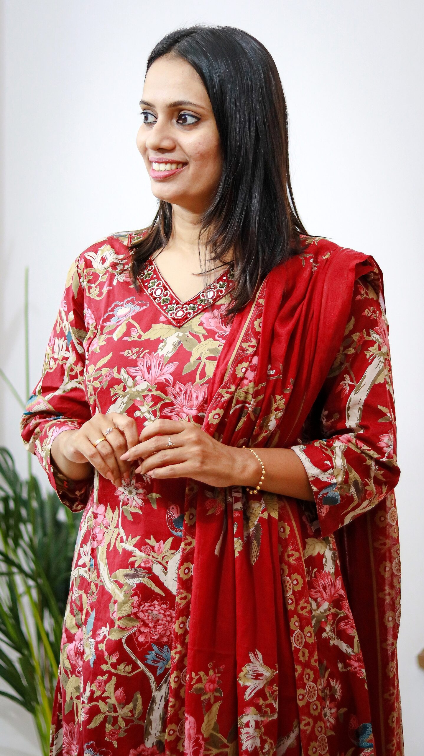 Maroon Majesty – Cotton Printed Straight Kurta Pant Set with Dupatta - Image 3