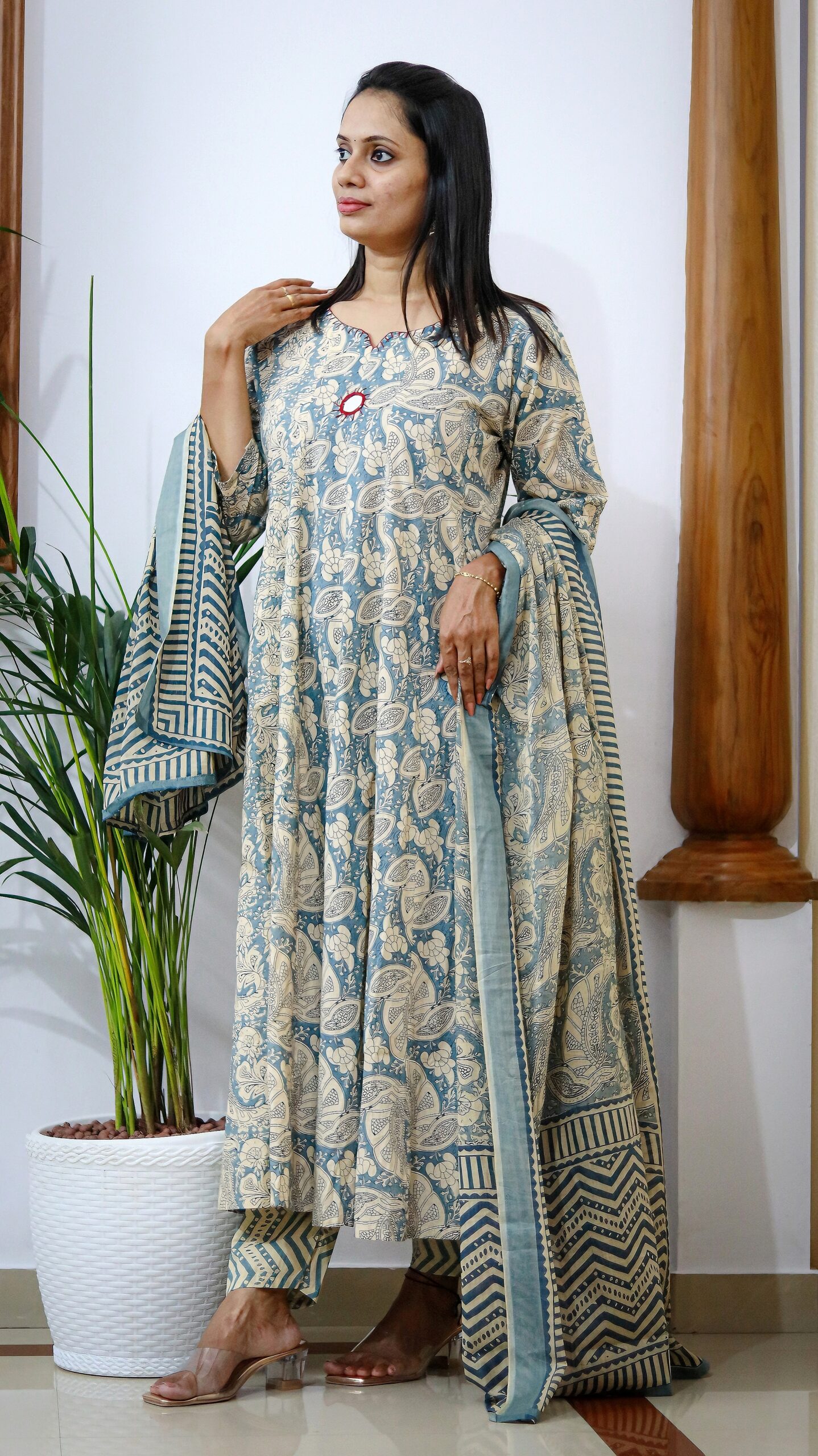 Pure Cotton Anarkali 3-Piece Set