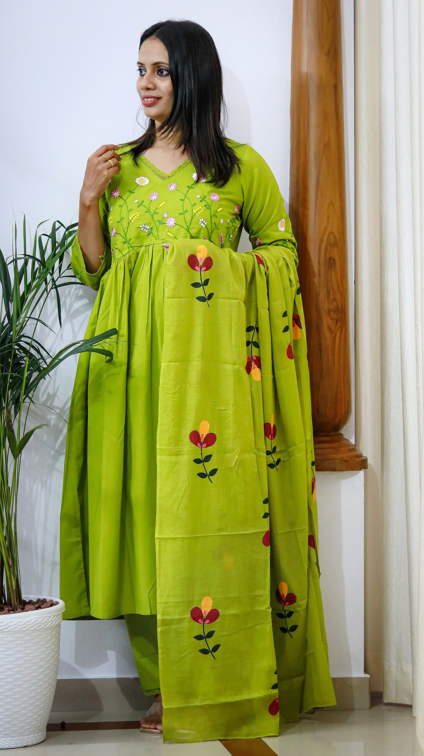 Blooming Grace Embroidered Cotton Suit Set