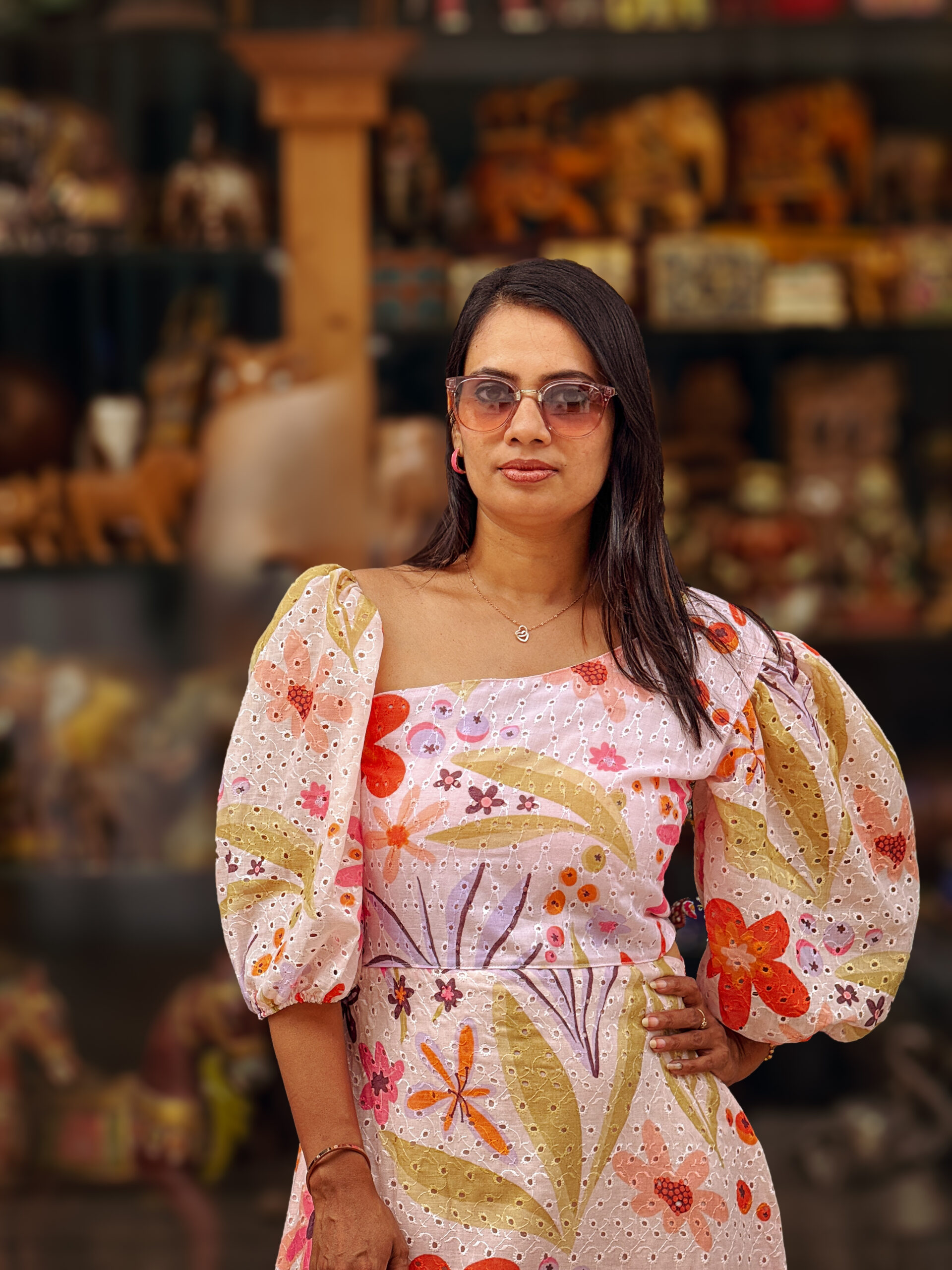 Tropical Floral Puff Sleeve Maxi Dress - Image 3