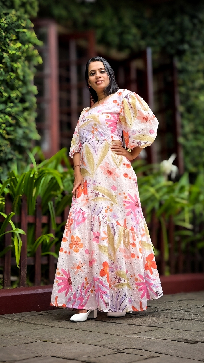 Tropical Floral Puff Sleeve Maxi Dress - Image 5