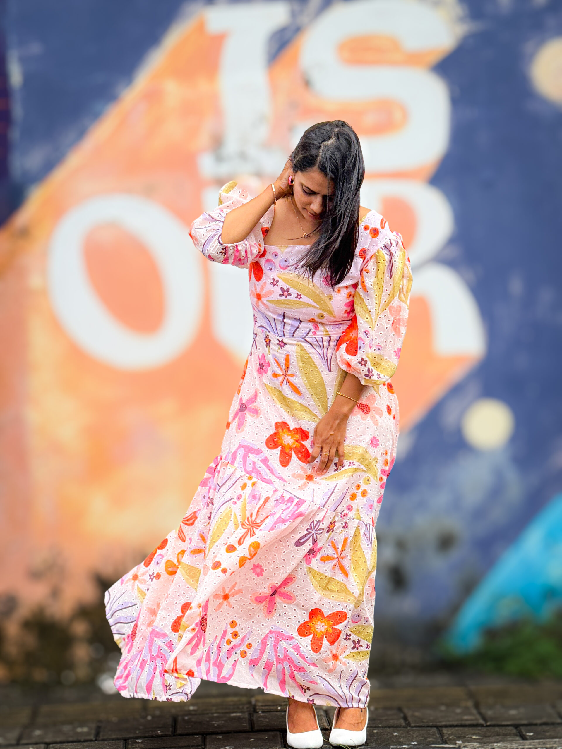 Tropical Floral Puff Sleeve Maxi Dress - Image 2
