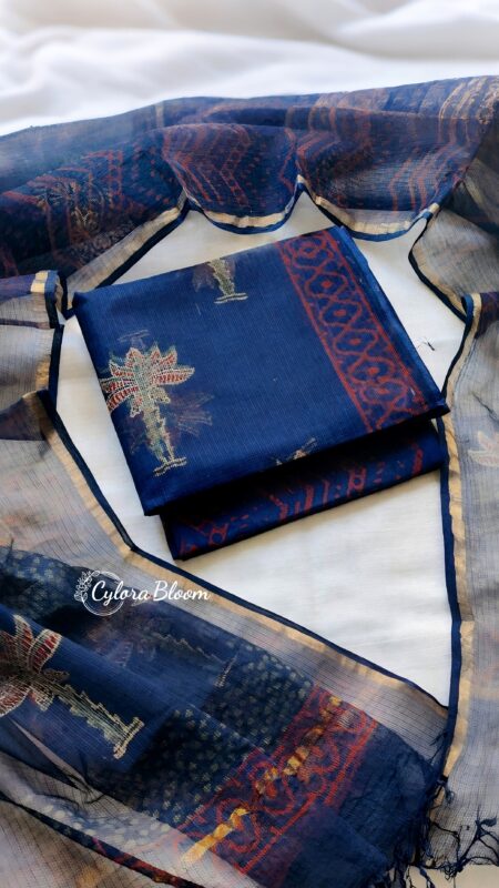 Indigo Palm Hand Block Printed Kota Doria Suit Set