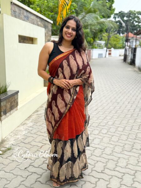 Pure Kota Doria Handblock Printed Saree